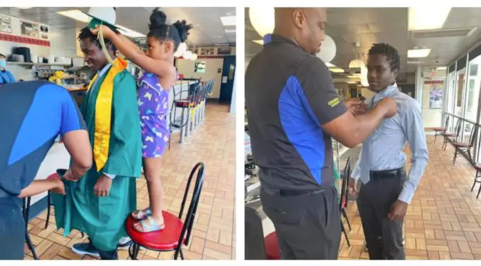 Waffle House employees help coworker attend graduation when he has no clothes or ride