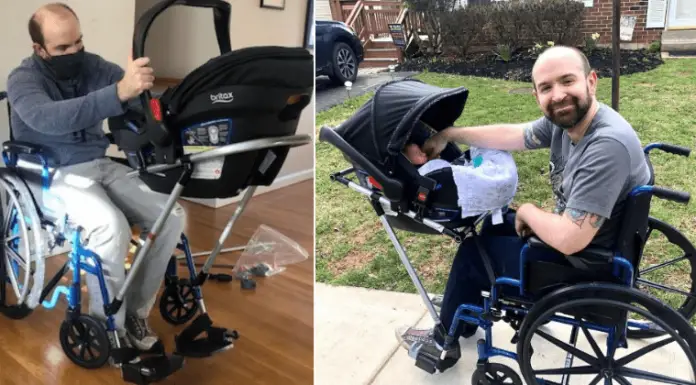 Disabled father couldn’t take newborn son for a walk, a group of students built him a wheelchair-stroller