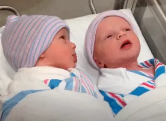 Newborn twin babies communicate with each other an hour after delivery to make sure they are okay
