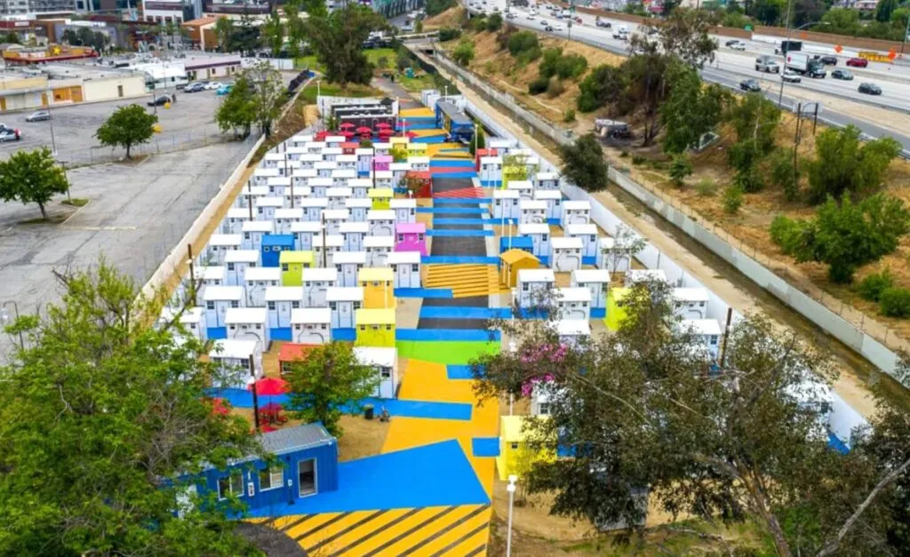 Los Angeles architects turn freeway park into a colorful village for ...