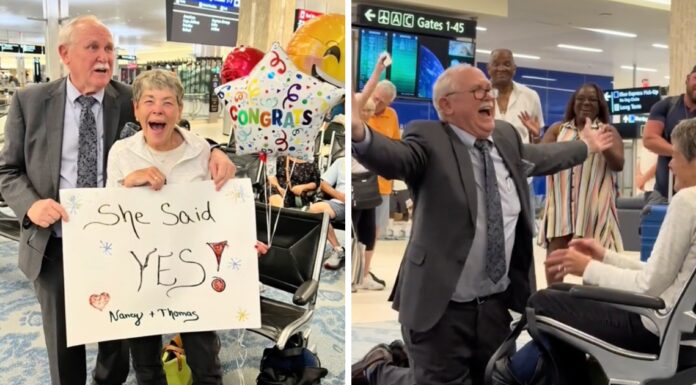 Watch the unforgettable moment a man proposes after rekindling high school romance 60 years later