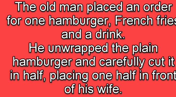 Old man orders a single hamburger