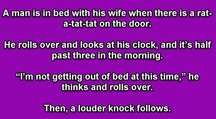 Husband in bed urged by wife to investigate mysterious 3 am knock at front door