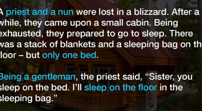 Priest and nun stay overnight in a tiny cabin