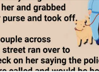 An elderly woman was walking her dog