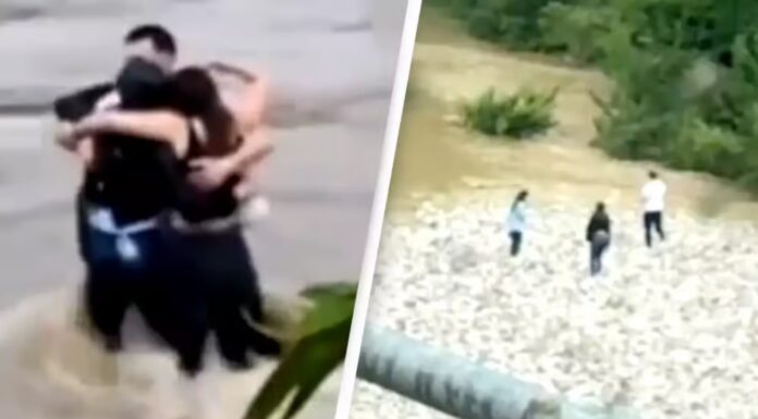 Three friends seen hugging each other moments before being swept away in flash flood
