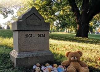 Following the death of her 21-year-old son, mom finds baby toys on his grave