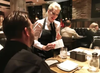A stunning waitress handed my husband a note – his face flushed as he read it