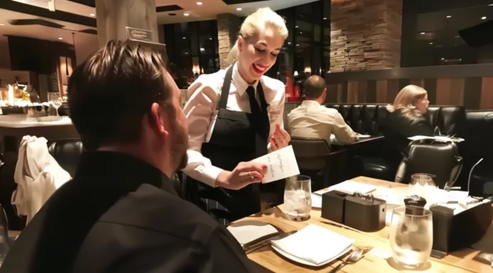 A stunning waitress handed my husband a note – his face flushed as he read it