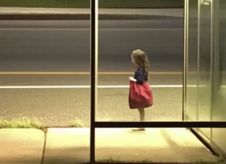Every day, I noticed a lonely little girl with a red bag at the bus stop