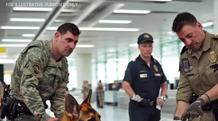 Police dog spots package at the airport and starts whining at the guard