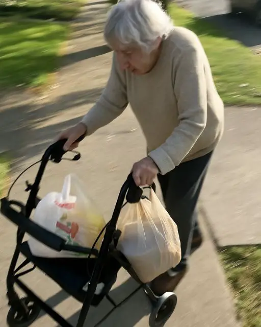 Elderly woman used a rollator to show kindness to her neighbor six blocks away.
