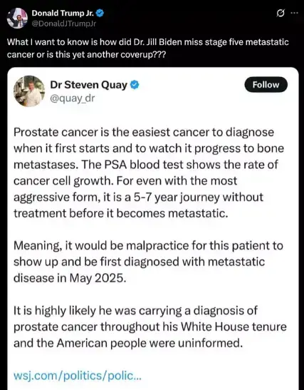 Donald Trump Jr. made a comment about Biden's cancer diagnosis that enraged many.