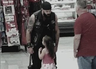 Mute girl rushes to scary biker at Walmart knowing his secret