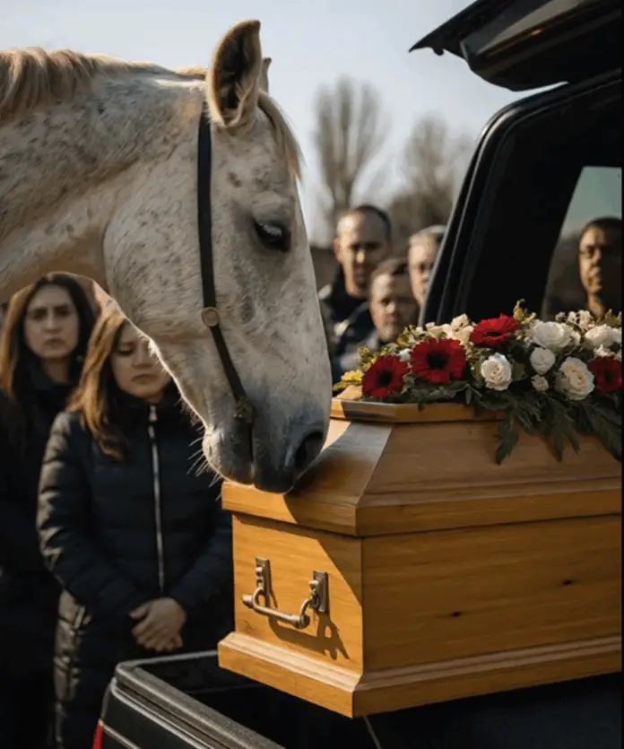 At the funeral, a white horse appeared as the coffin was loaded — what happened next left everyone in tears