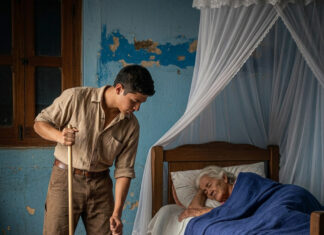 The poor student and the elderly woman in the alley