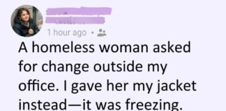 I gave my coat to a woman in the cold—two weeks later, everything changed