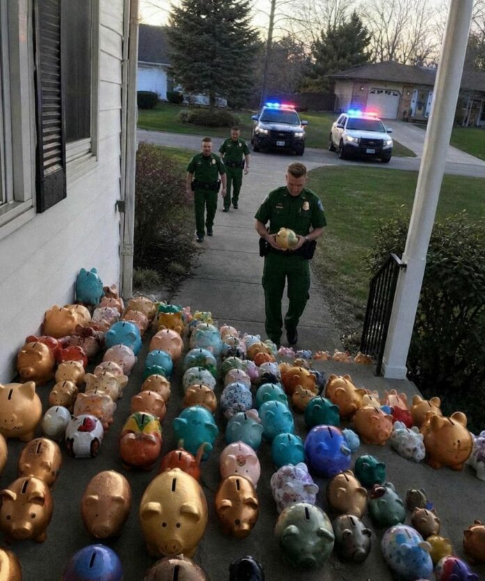 My 6-year-old son gave away his savings to help our elderly neighbor — but the next morning, police surrounded our house, and an officer handed me a red piggy bank saying, ‘Open it’