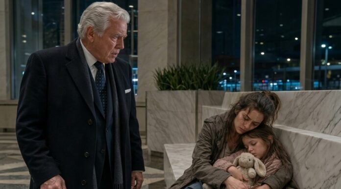 I found them sleeping on a marble bench inside my bank—one exhausted mother and a six-year-old girl hugging a torn rabbit